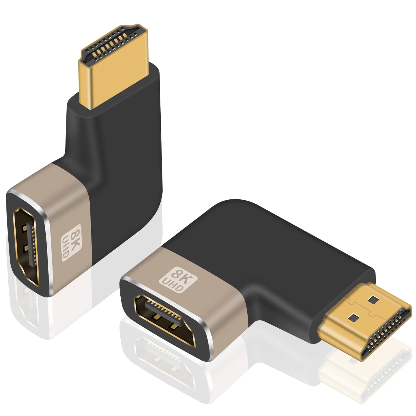 Right Angle HDMI Adapter Male to Female 2.1 Version, 8K 90 Degree High Speed 48Gbps Support for Audio and Video Transmission, TV, Roku, Fire Stick (2 Pack)