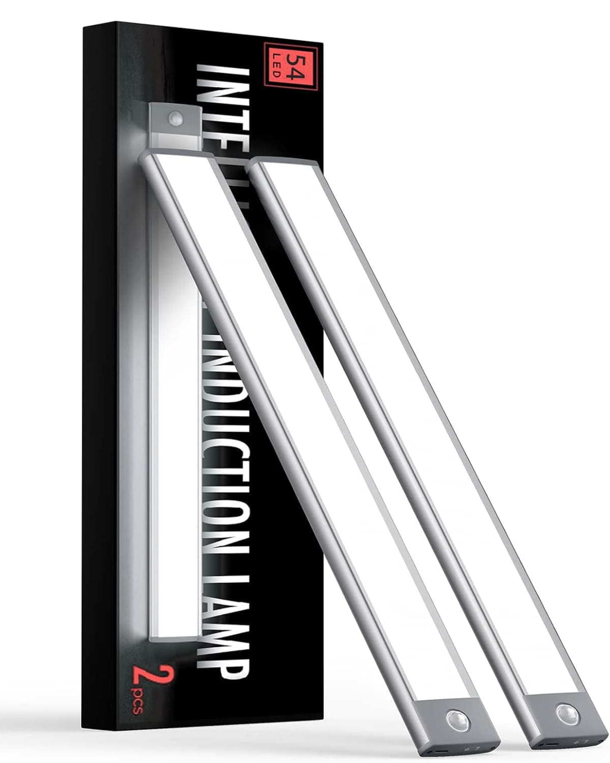 2 Packs Under Cabinet Lights, 2000mAh Rechargeable 54 LED White Lighting, Wireless Motion Sensor Light Indoor,4 Modes Night Light, Stick-On Magnetic Closet Lights for Kitchen, Hallway