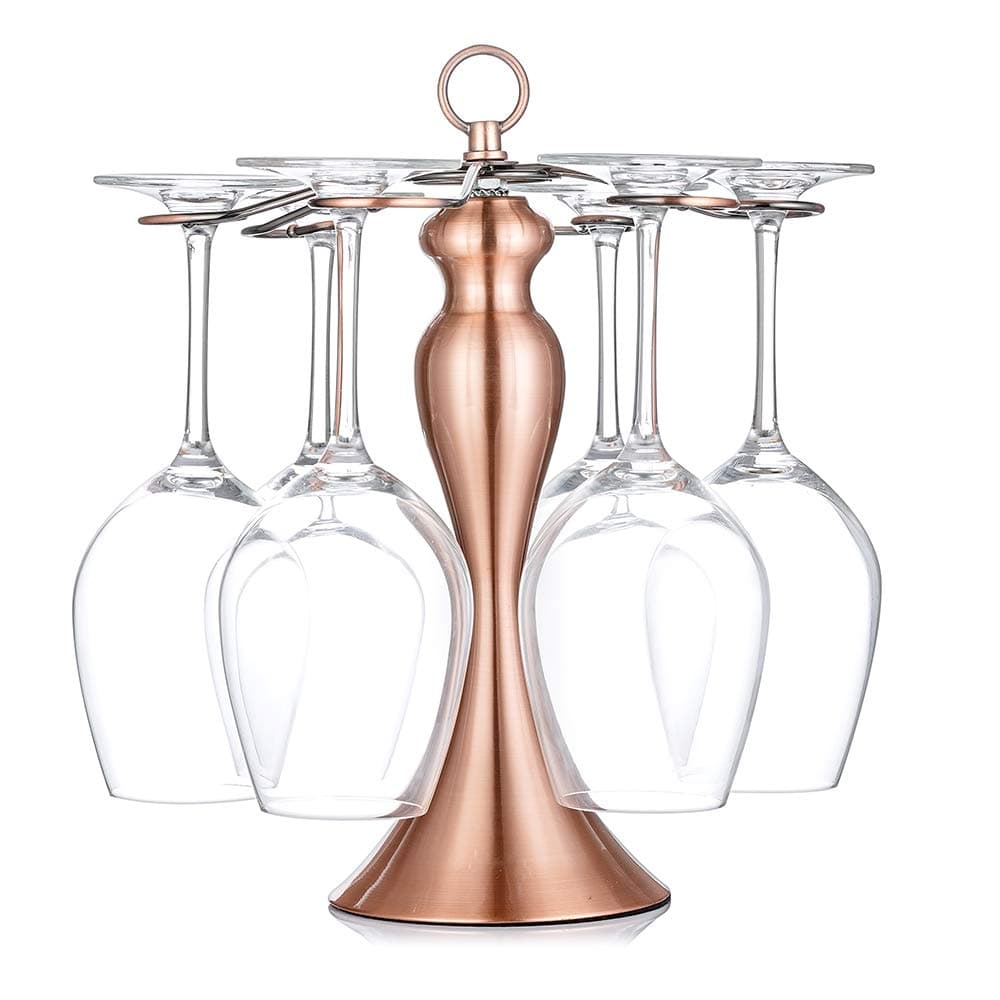 Wine Glass Holder Classic Elegant Tabletop Wine Cup Rack 6 Wine Glass Holder Storage Freestanding stemware Rack Display Holder, Upside Down Hanging Cup Organizer Display Drying Rack Stand (Copper)