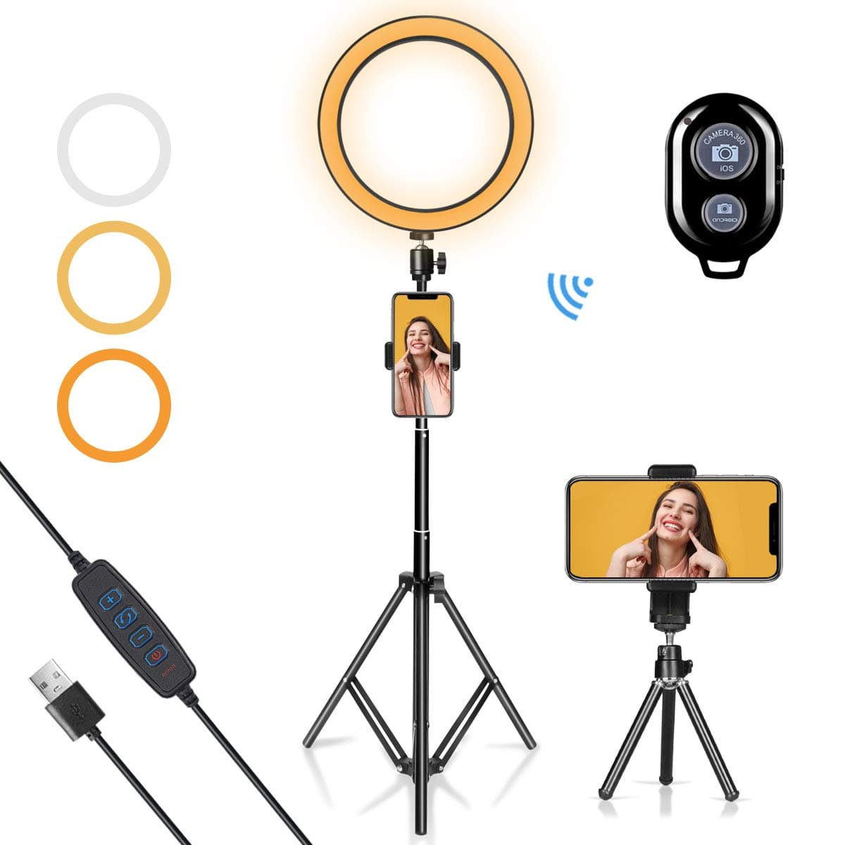 LED Ring Light 10" with Tripod Stand & Phone Holder for YouTube Video, Desk Selfie Ring Light Dimmable for Streaming, Makeup, Photography Compatible with iPhone Android