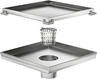 Neodrain 8-Inch Square Shower Drain with Removable Tile Insert Grate, Brushed 304 Stainless Steel, CUPC Certified, Includes Hair Strainer