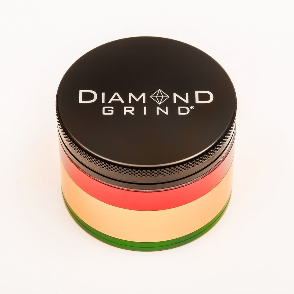 Diamond Grind 4 Piece Aluminum Herb Grinder with screen 40mm (1.50") RASTA