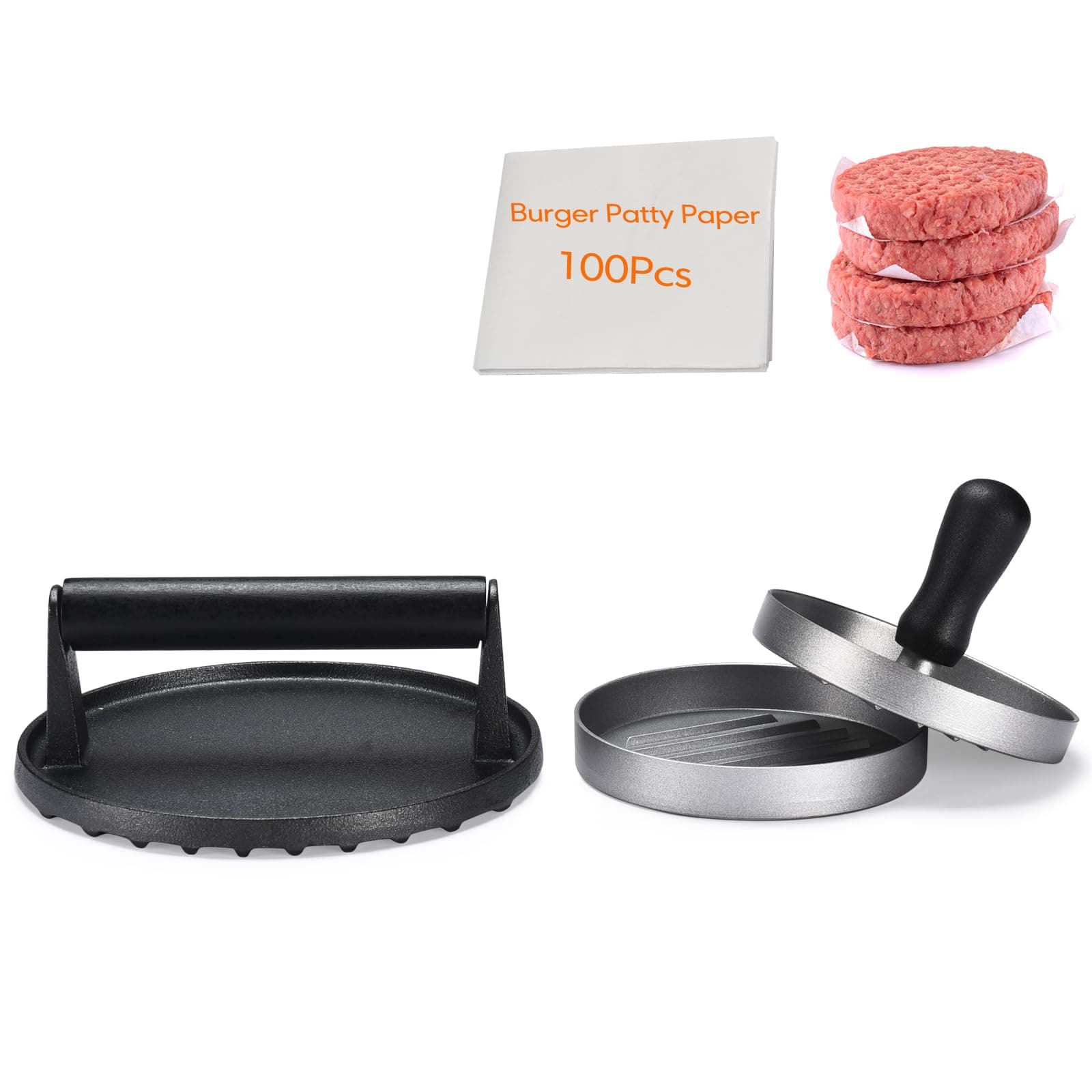 TIFMI7'' Smash Burger Press & Hamburger Patty Maker Non-Stick Aluminum with 100 Free Patty Papers BPA Free, Cast Iron Smash Meat Steak for Blackstone Camp Chef Pitboss Weber Treager Griddle Grills