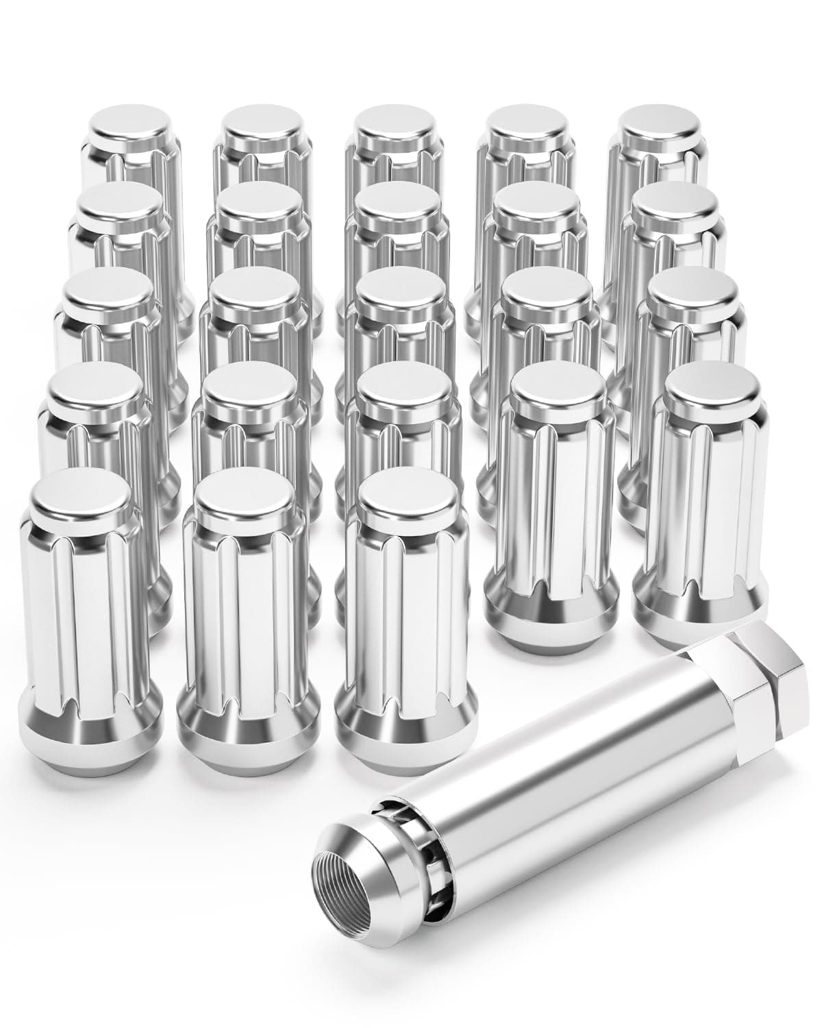 M14x1.5 Spline Lug Nuts with Cone Seat, Chrome Plated Wheel Lug Nuts Compatible with Chevrolet Silverado Suburban 1500 Ford Expedition F-150 Ram 1500& More, Set of 24