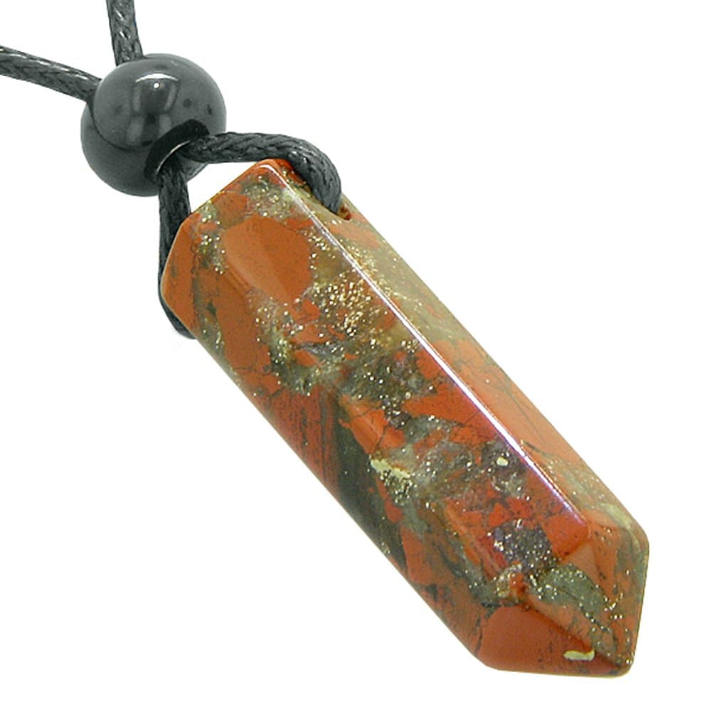Lucky Crystal Point Magic Powers Amulet Pendant Necklace in Dragon Blood Gemstone