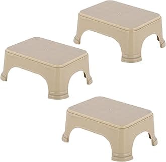 Kuber Industries Pack of 3 Durable Bathroom Stool for Bathing | Comfortable Indoor Machiya for Sitting | Senior Citizens Bath Stool & Adults Patla Chair for Home | Plain P6 - Beige