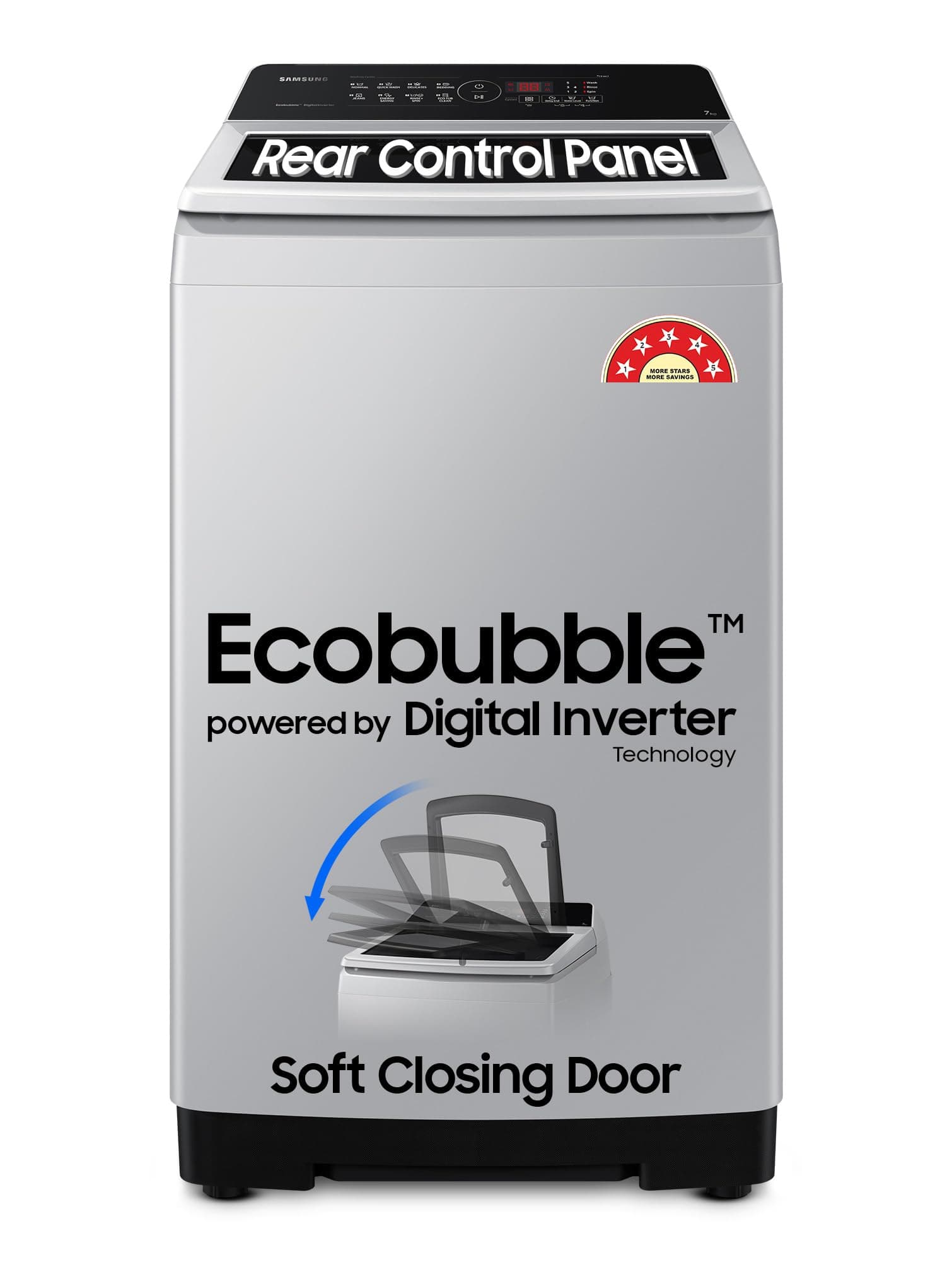 Samsung 7 kg, 5 Star, Eco Bubble Technology, Digital Inverter Motor, Soft Closing Door, Fully-Automatic Top Load Washing Machine (WA70BG4441YYTL, Lavender Gray)