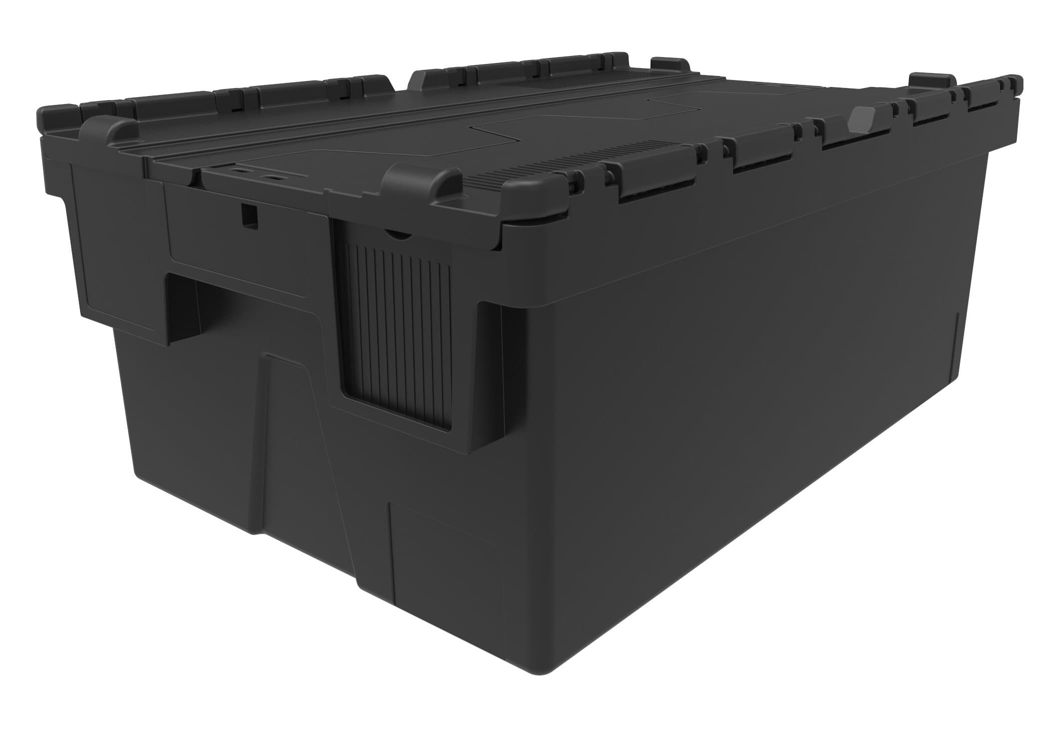 New Black 44 Litre Plastic Storage Boxes Containers Crates Totes with Lids - L 600 x W 400 x H 250 mm Industrial Stackable/Nest Box (1)