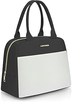 LOKASS Lunch Bag for Women-Insulated Adults Lunch Box with Front Pocket- Small Cute Lunch Tote for Work-Reusable Cooler Bag for Office Picnic Beach or Travel（Black）