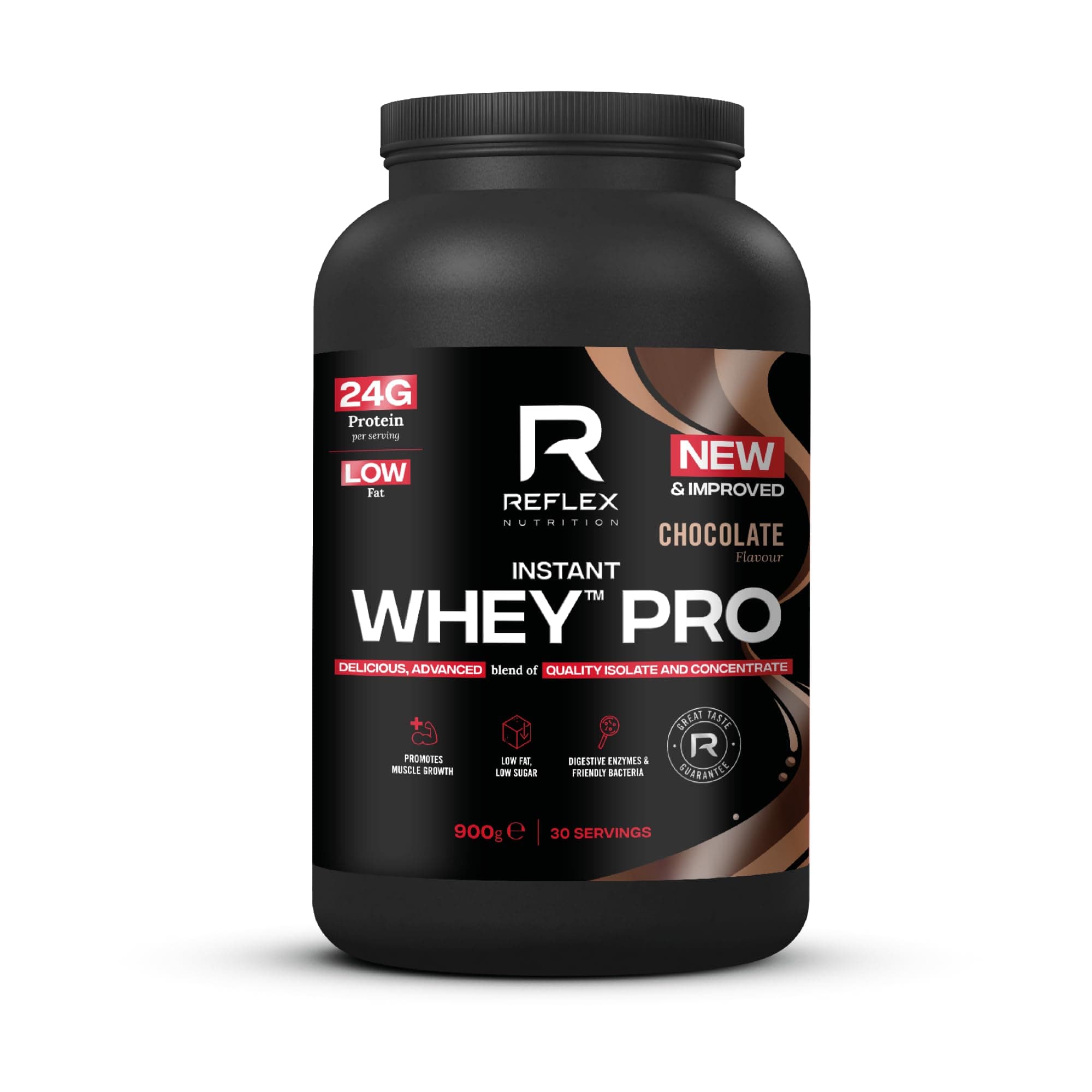 Reflex Nutrition Instant Whey™ Pro - 80% Whey Protein Powder, Low Fat, Low Sugars - Thin Textured Protein Shake for Post Workout Muscle Growth or Tasty Protein Snack (Chocolate, 900g, 30 Servings)