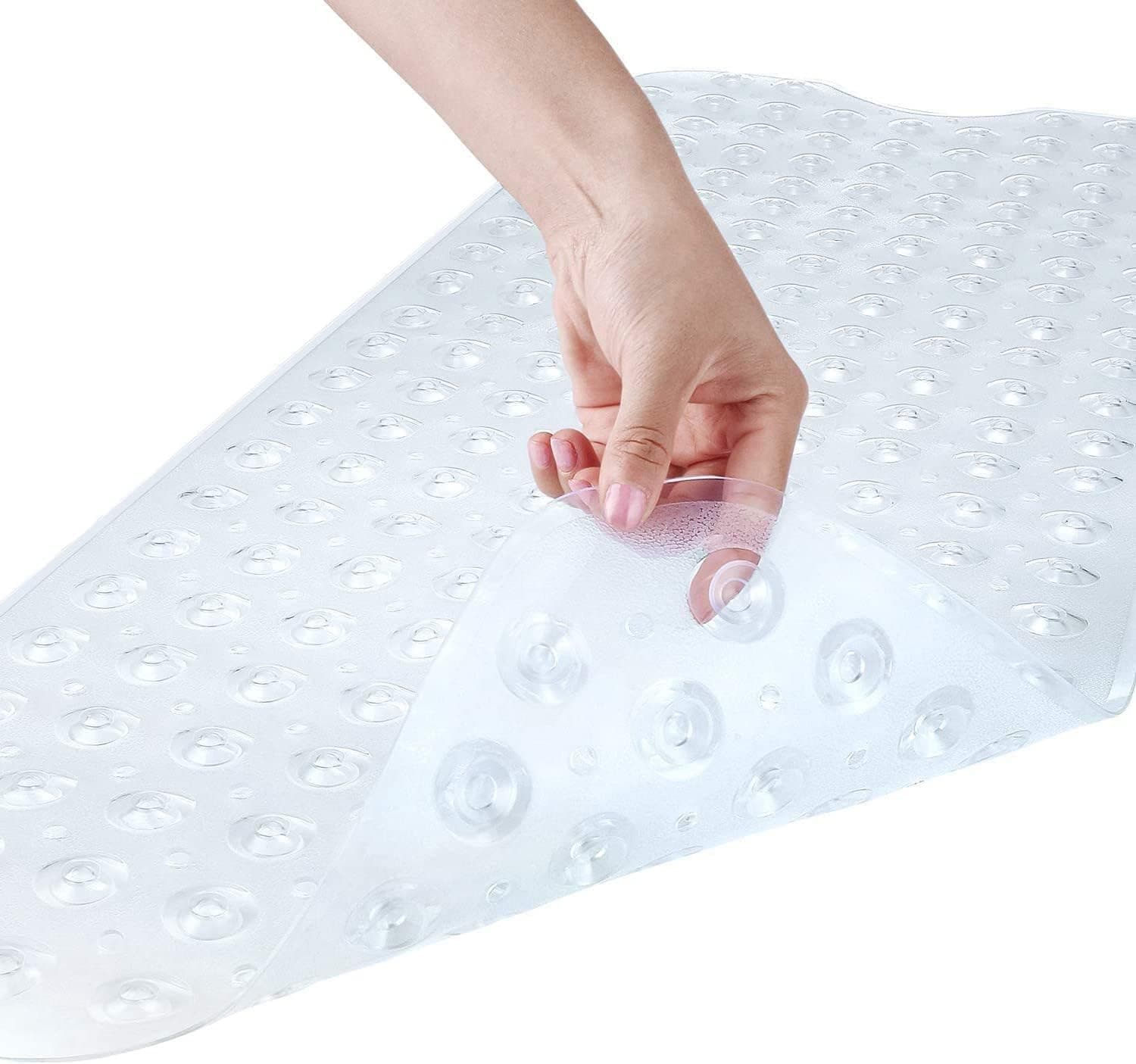 SKY-TOUCH Non-Slip Bath Tub Shower Mat,with Suction Cups and Drain Holes,Extra Large Size and Machine-Washable, Bathroom Accessories, Clear,100 * 40cm
