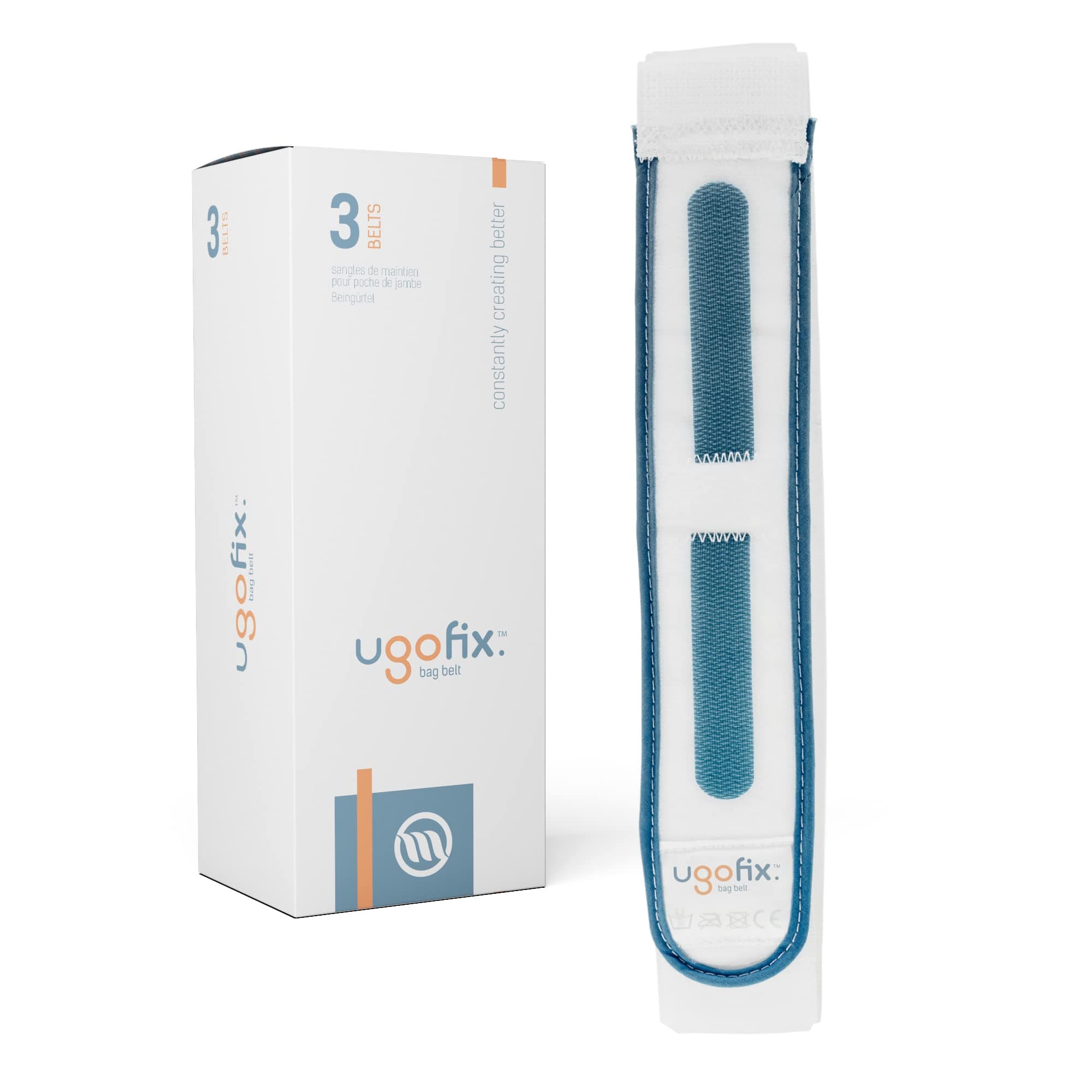 Ugo Fix Bag Strap (x3) – Extra Padded Urine Drainage Catheter Leg Bag Support Strap with Soft Elastic Fabric and Comfortable Silicone Grips (Pack of 3)