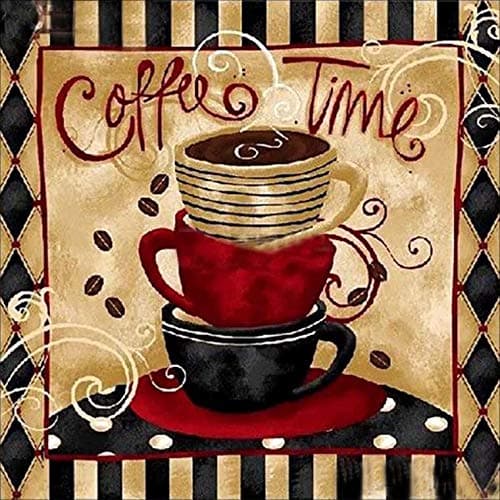 Full Drill Diamond Painting Coffee Time by Number Kits,5D DIY Diamond Embroidery Crystal Rhinestone Cross Stitch Mosaic Paintings Arts Craft for Home Wall Decor (30X30CM)