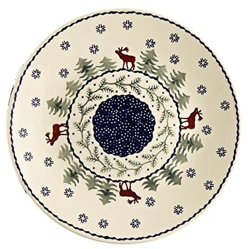 Polish Pottery Christmas Tree Reindeer Moose Dinner Plate, 10.5-Inch