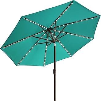 EliteShade USA 10-Year-Non-Fading Solar 9ft Market Umbrella with 80 LED Lights Patio Umbrellas Outdoor Table Umbrella with Ventilation, Teal