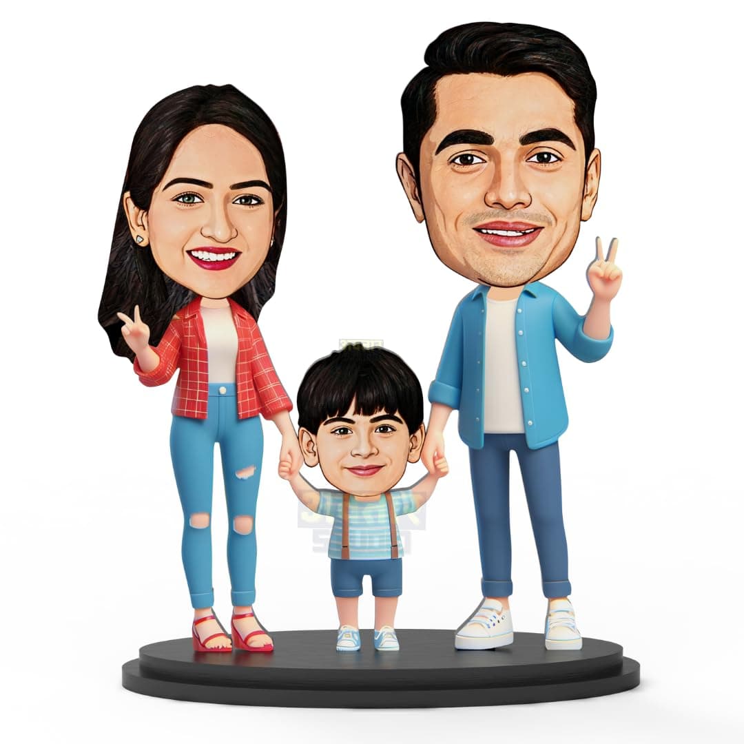 MakerTech Gifting Wood Avatar Studio Personalized Gift For Husband, Wife, Kids, Sister, Brother Character Caricature Photo Frame Unique For Friends & Family (Family Of Three - 1, Fantasy, Multicolor)