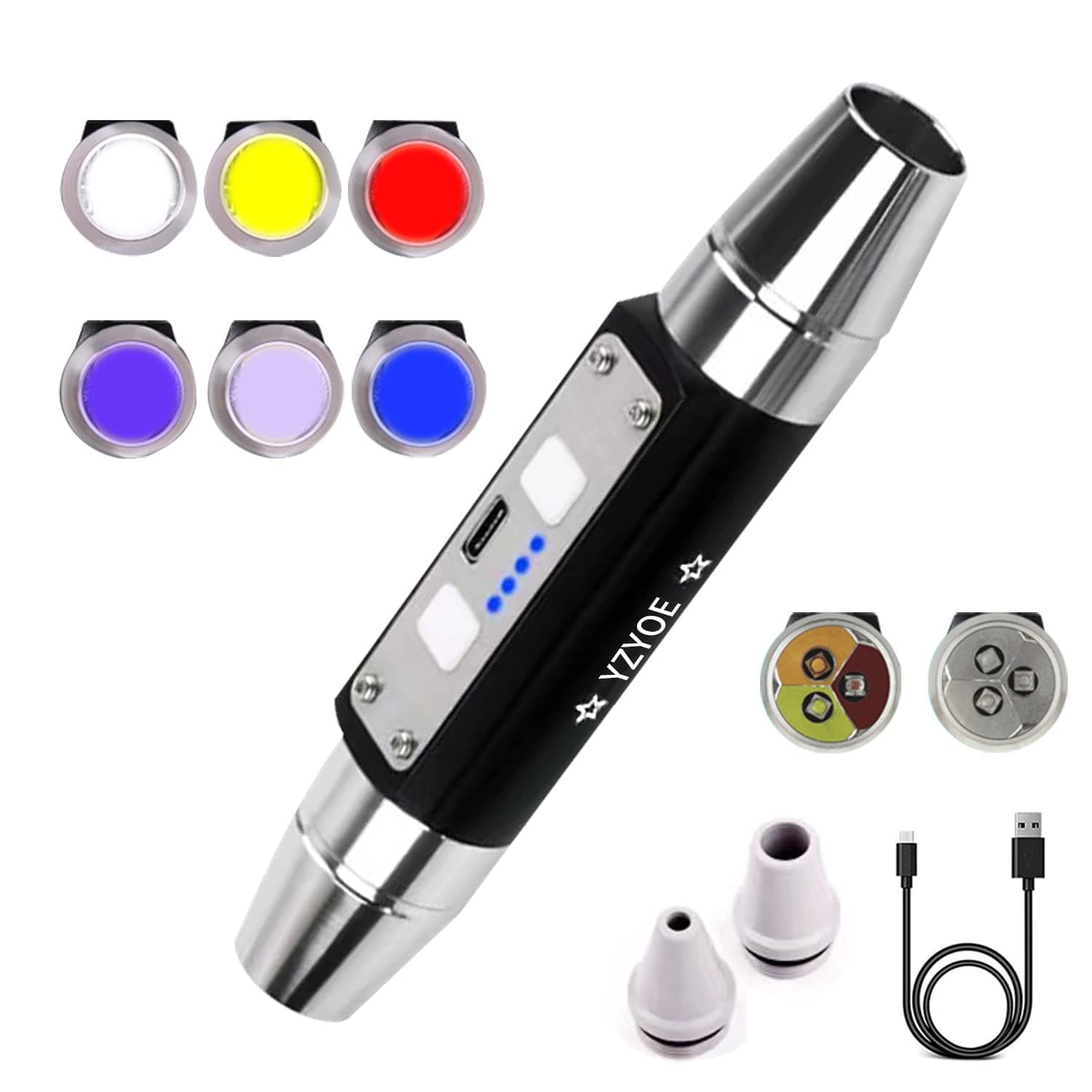 Six LEDs Rechargeable Gemstone Flashlight Jade Appraisal Light, Super Bright Jewelry Diamond Detector Lamp.