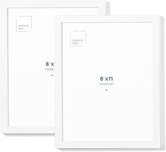 Set of 2, (8.5 x 11 in | 22x28 cm) White Solid Oak Wood Picture Frame Poster Frame Wall and Tabletop Photo Frame