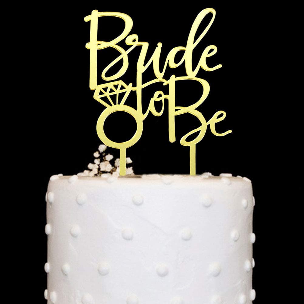 Bride to Be with Diamond Ring Acrylic Cake Topper Gold Mirror for Bridal Shower, Wedding, Engagement Party Decorations