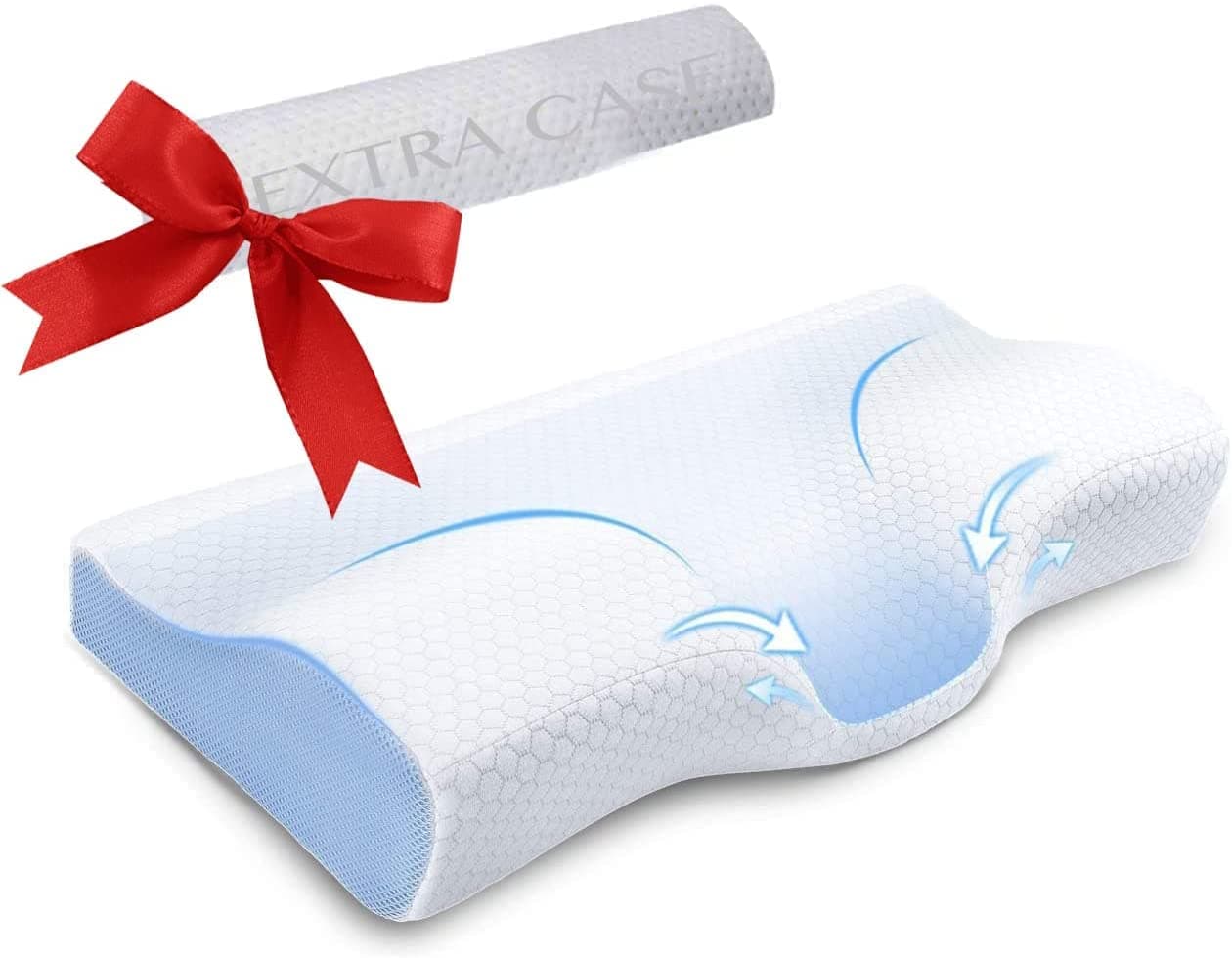 Contour Memory Foam Pillow for Sleeping, Orthopedic Sleeping Pillow, Ergonomic Cervical Pillow for Neck Pain, Neck Support for Back, Side Sleepers with Washable Hypoallergenic Pillowcase …