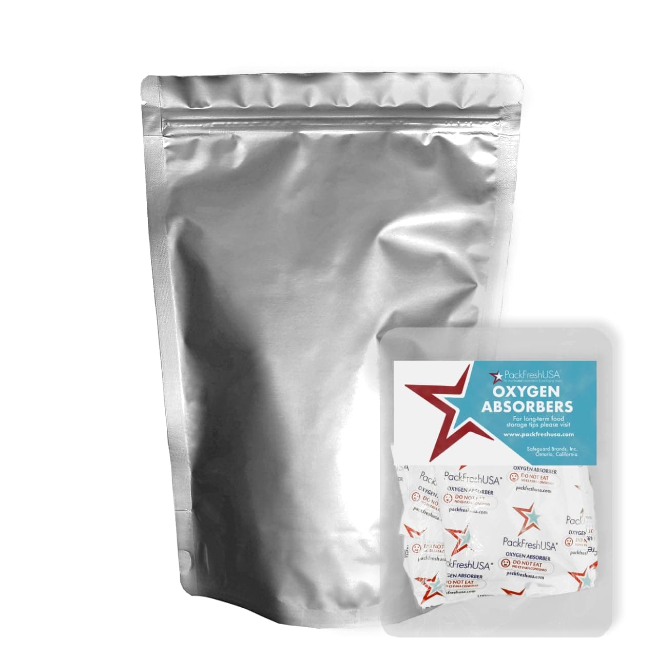 - PackFreshUSA: 100 Pack - 7 Mil - 2 Quart Seal-Top Stand Up Mylar Pouch Bags - 300cc Oxygen Absorbers - Resealable - Rounded Corners - Long-Term Food Storage