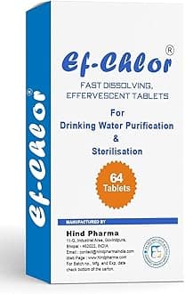 Ef-Chlor 400mg Fast-Dissolving Effervescent Sterilization Tablets | Disinfection for Water, Surfaces & Equipment | 1 Tablet Treats 100L Water | Pack of 64