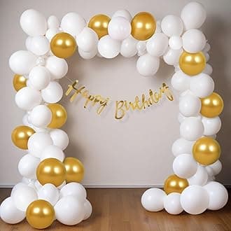 Party Propz Golden Birthday Decoration Items - 58 Pcs Gold & White Balloons for Decoration | Birthday Decoration Kit | Birthday Decorations for Wife, Husband | Happy Birthday Foil Banner (Cardstock)