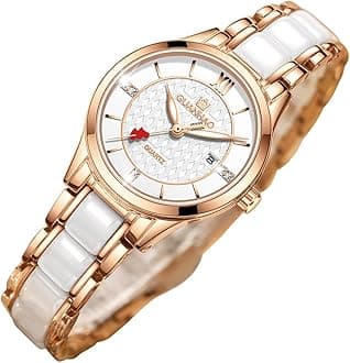 Ceramic Watches for Women, Fashion Ladies Watch Elegant Dress Women's Wristwatches with Diamond Accented Waterproof Calendar Mineral Glass