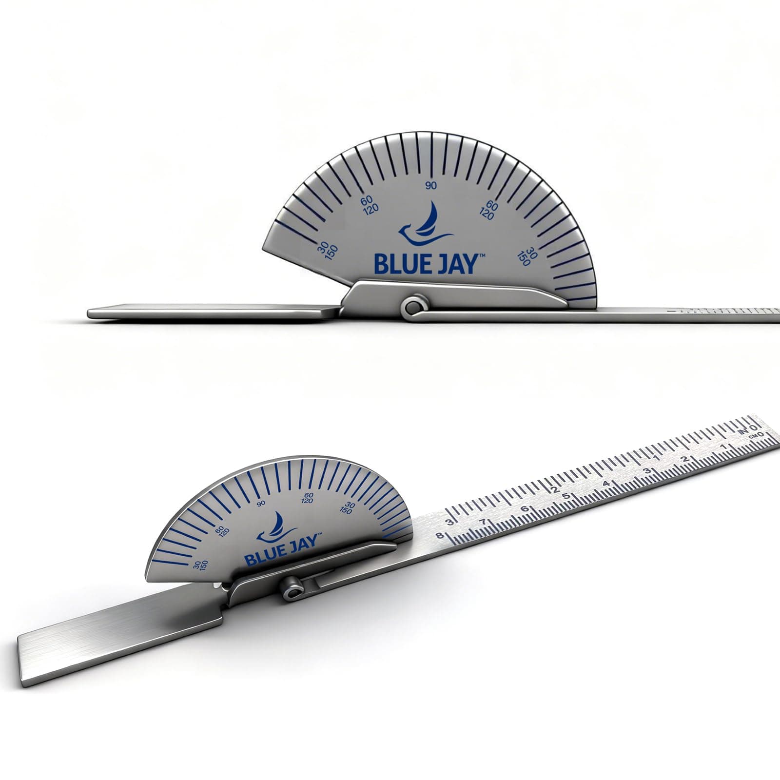 Blue Jay Stainless Steel Finger Goniometer Protractor, Joint Range of Motion Measure Tool for Occupational Therapy, Metal Orthopedic Device with 30 to 150 Degree Scales