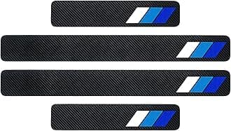 4PCS Tri-Color Door Sill Protectors, Anti-Scratch Carbon Fiber Entry Step Guard Sticker, Universal Car Front/Rear Door Threshold Protection Stripe for Most Vehicles (Blue)