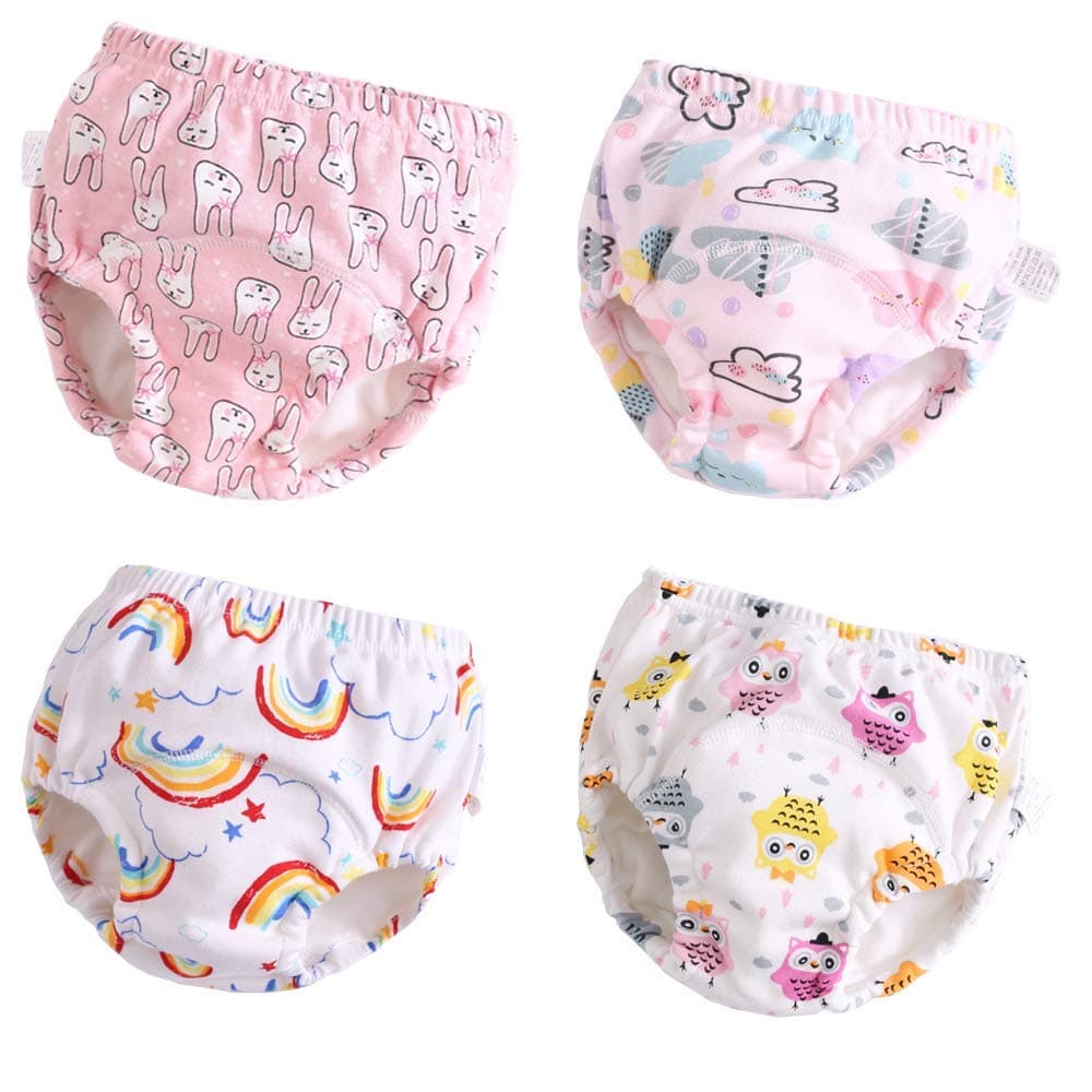 Azonee Toddler Potty Training Pants 4 Pack,Cotton Training Underwear Waterproof Underwear for Kids with Supper Absorbent-Layers, for Toddler Cotton Training Pants Soft and Absorbent (Pink series)