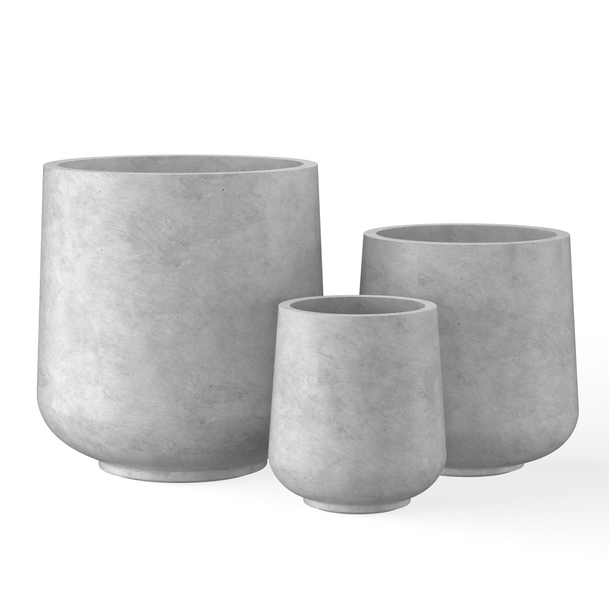 15.3"+11.6"+8.2" Dia Round Concrete Planter, Large Outdoor Indoor Planter Pots Containers with Drainage Holes and Rubber Plug for Home Garden Patio, Natural Concrete