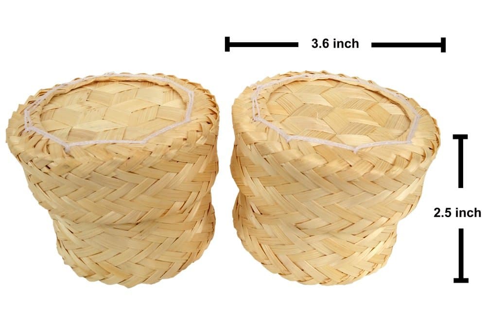 Set 2 pieces Thai Handmade Sticky Rice Serving Basket (3.6 Inch)