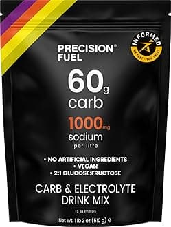 Precision Fuel Carb & Electrolytes Powder Drink Mix - High-Performance Energy Drink, 60g Carbs & 1000mg Sodium per Liter, Vegan, Citrus Flavor - for Intense Workouts & Endurance Sports (1-Pack)