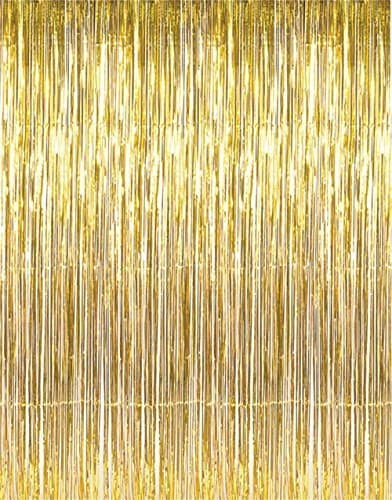 3' X 8' (36" X 96") 3 ft X 8 ft. Metallic Gold Foil Fringe Curtains Door Window Curtain Party Decoration (2-Pack, Gold)
