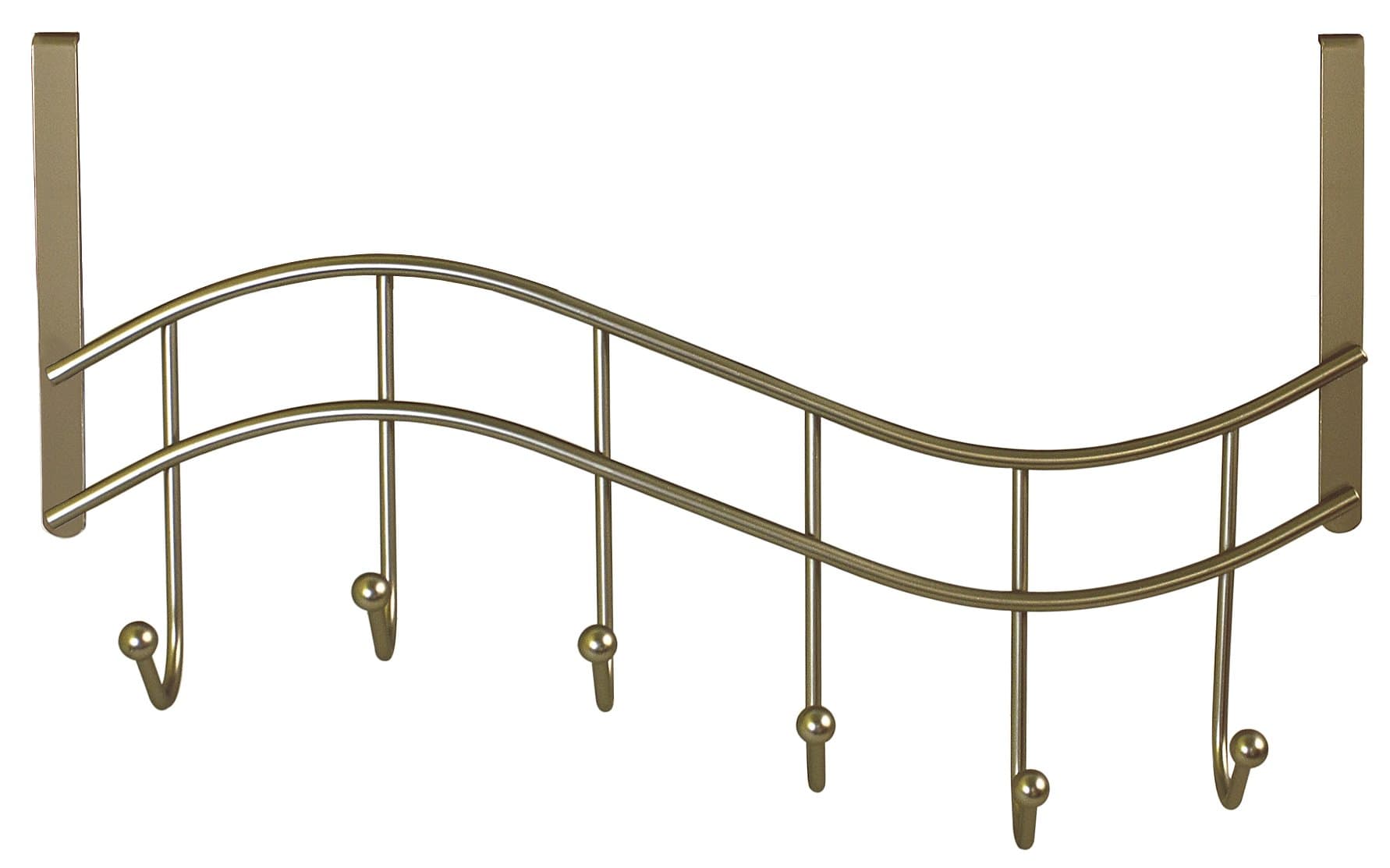 Over The Door Hooks Silver Satin Nickel with 6 Hooks - Heavy Duty Construction