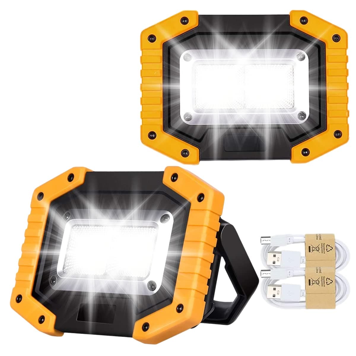 30W LED Work Light Rechargeable Portable COB Battery Floodlight Super Bright 2000Lm Outdoor Security Light USB Waterproof Lamp for Camping Hiking Fishing Emergency Garage Workshop (2 Pack)