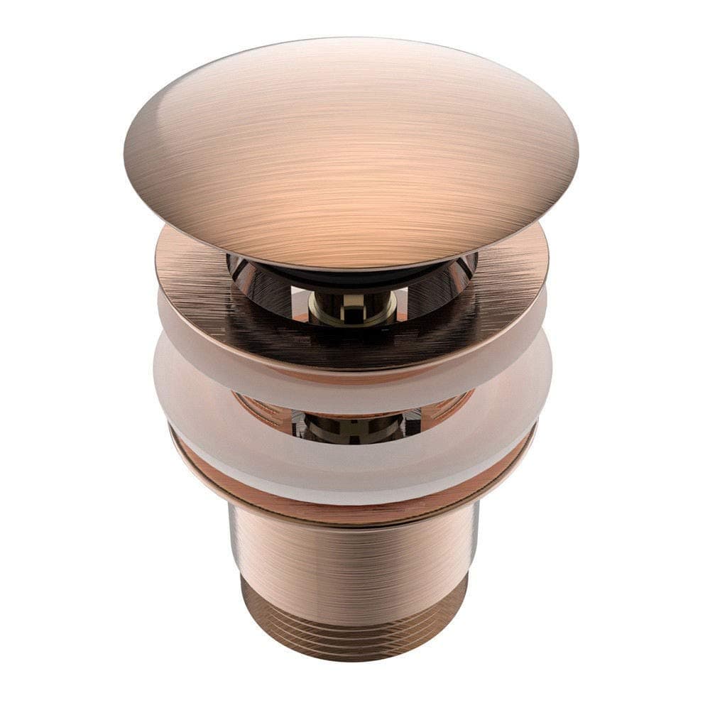 Push open drain in gold, rose gold, black and brushed stainless steel, gold