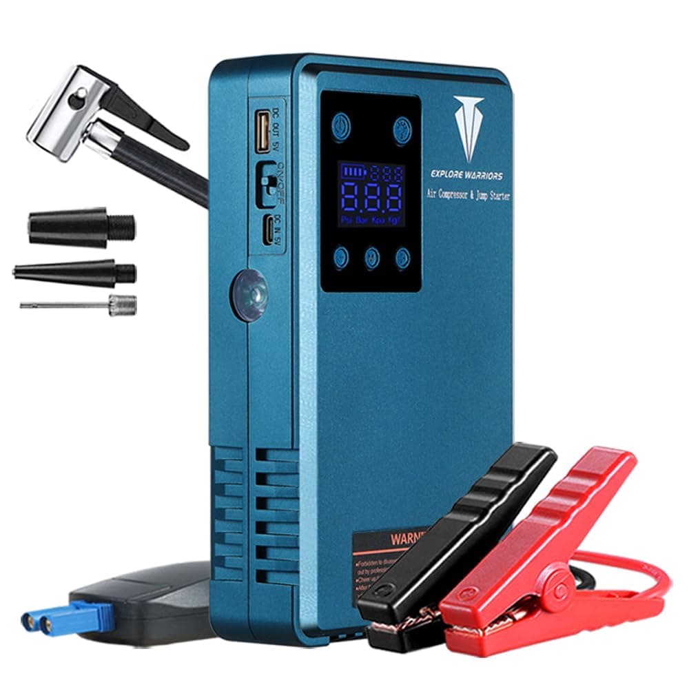 Jump Starter with Air Compressor Battery Booster Power Pack,Powerbank,Portable Electric Car Tire Inflator, Digital Tyre Inflator Air Compressor,Auto-Stop Portable Car Tyre Pump