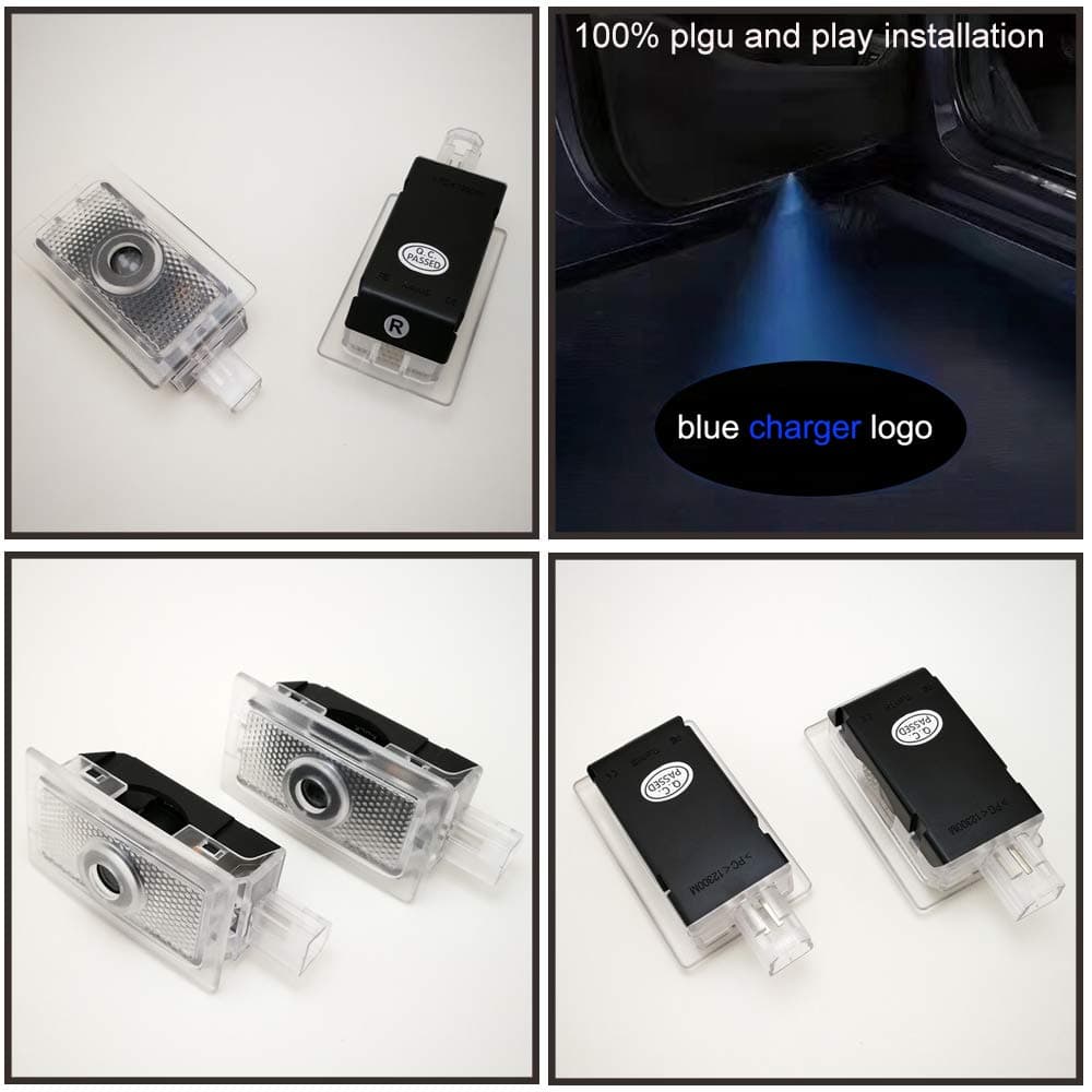 2pcs car door LED SRT Hellcat Demon Projector Logo Door Lights for Dodge Charger 2006-2019 blue LED,no fading color glass slides,plug and play installation