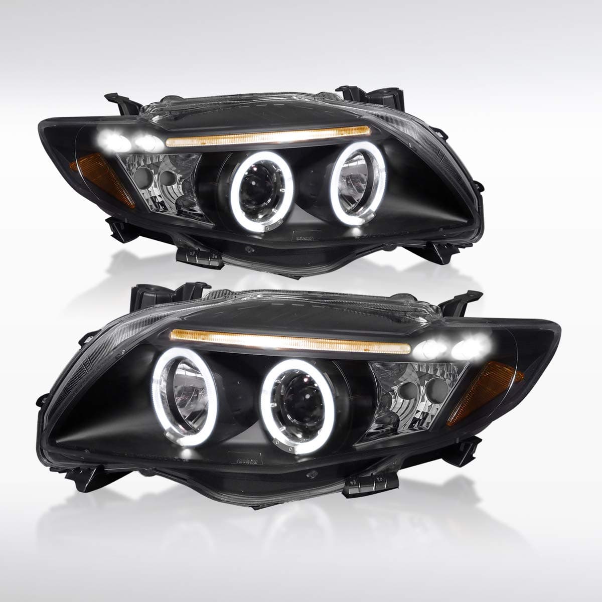 Autozensation Compatible with 2009-2010 Toyota Corolla, Left + Right Pair Headlamps Assembly, Black Projector Headlights LED
