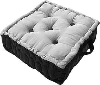 Kuber Industries Chair Pad | Seat Cushion with Botton & Handle | Comfortable Seating Pad | Relax Back Chair Pad | Cotton Chair Pad for Car, Office | Square Plain | Grey