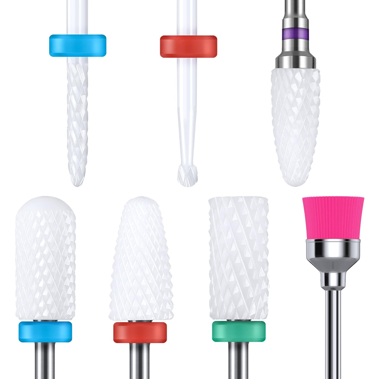 MELODYSUSIE Nail Drill Bits Set Ceramic Safety Professional 3/32 Inches Nail Bits for Filing Acrylic Nails Gel Nails Down Removing Cuticle Tools (Ceramic 7pcs)