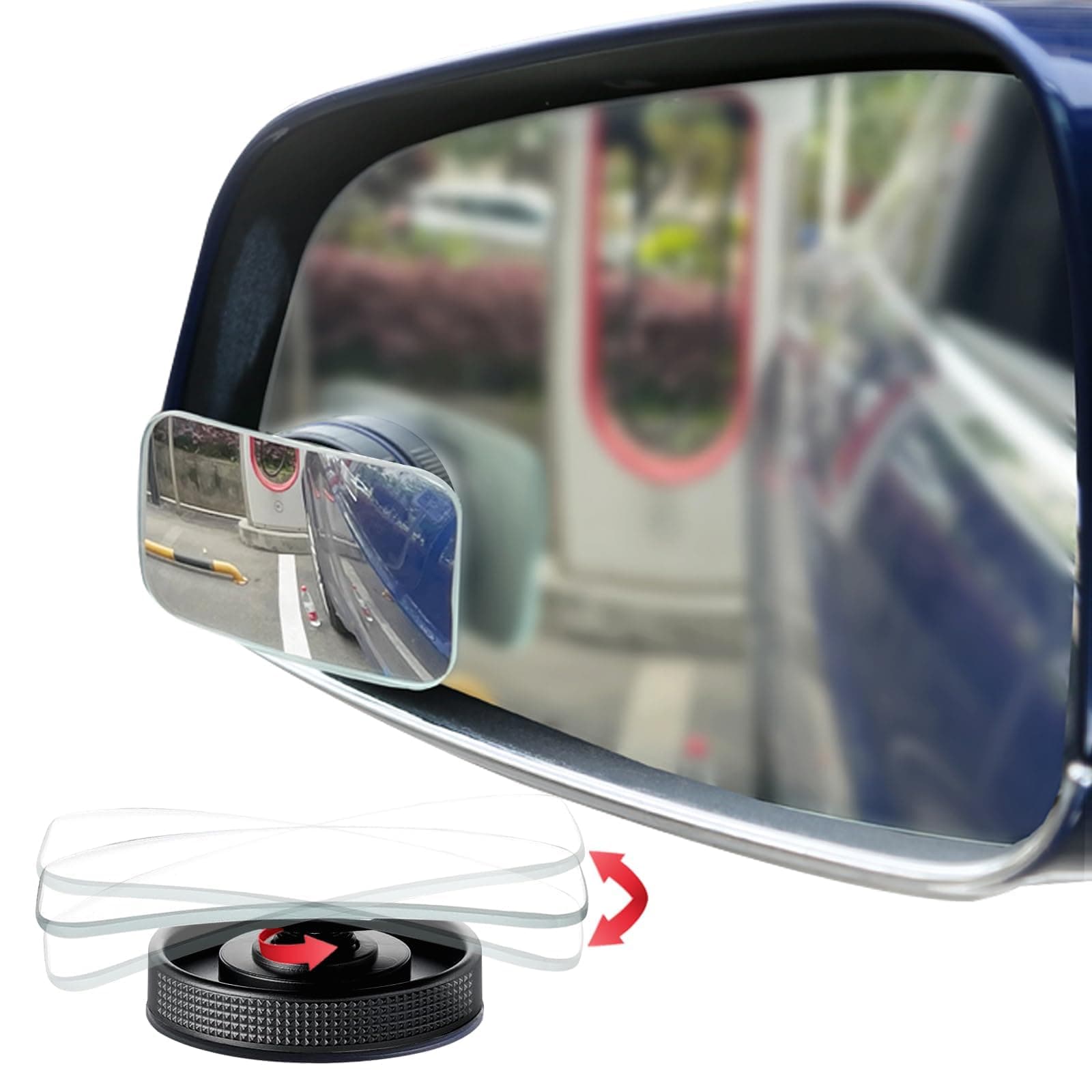 Knource Suction Cup Blind Spot Mirror,HD Glass Frameless Removable Convex Wide Angle Rear View Mirror, Pack of 2 (Rectangular)