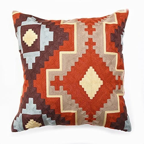 Anatolia Turkish Style Brick Red 18" Embroidery Geometry Kilim Pattern Cushion Cover Pillow Case