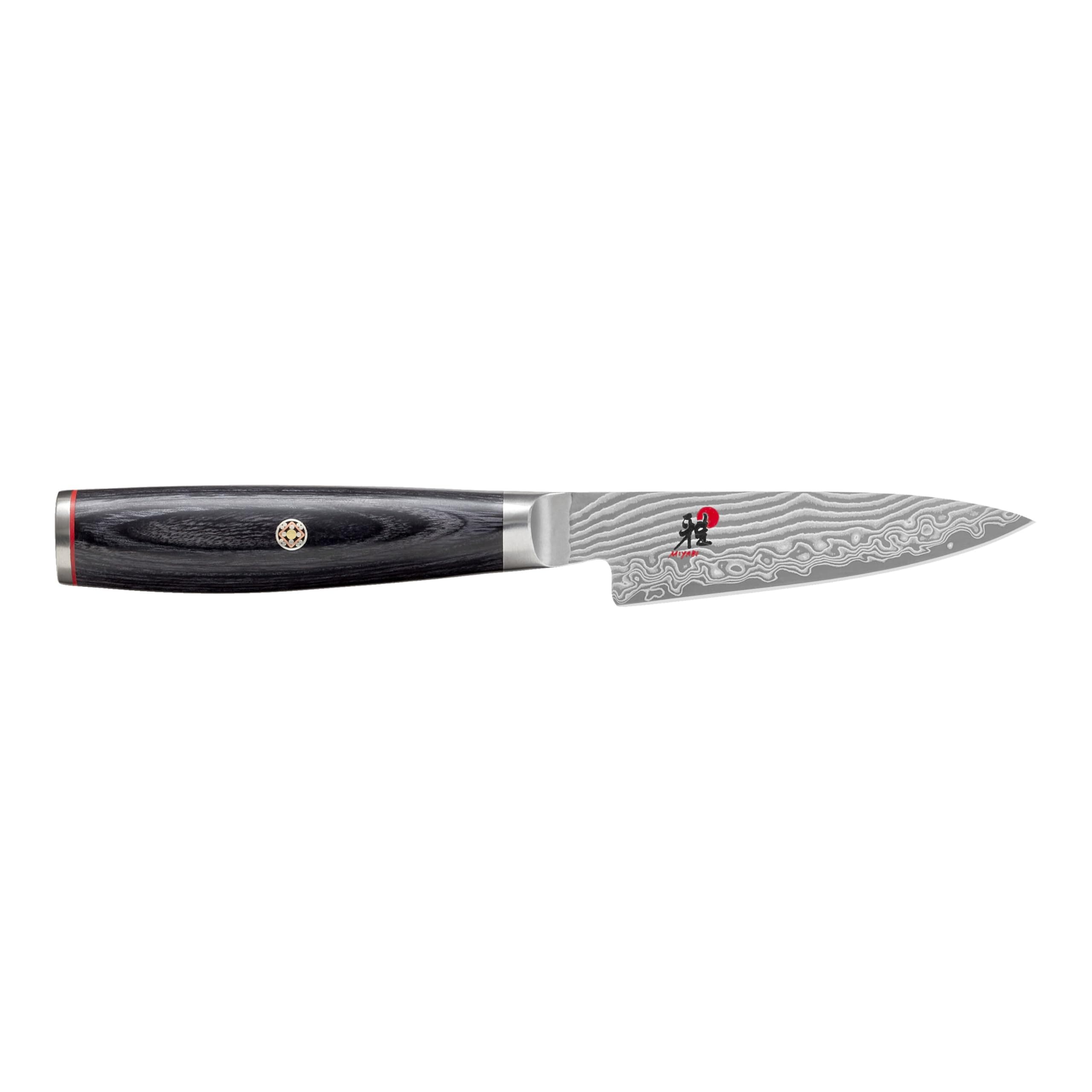 Kaizen II Japanese 3.5-inch Paring Knife, Essential Kitchen Knife, Black Pakkawood Handle, 48-Layer Flower Damascus Pattern, Handrafted in Seki, Japan