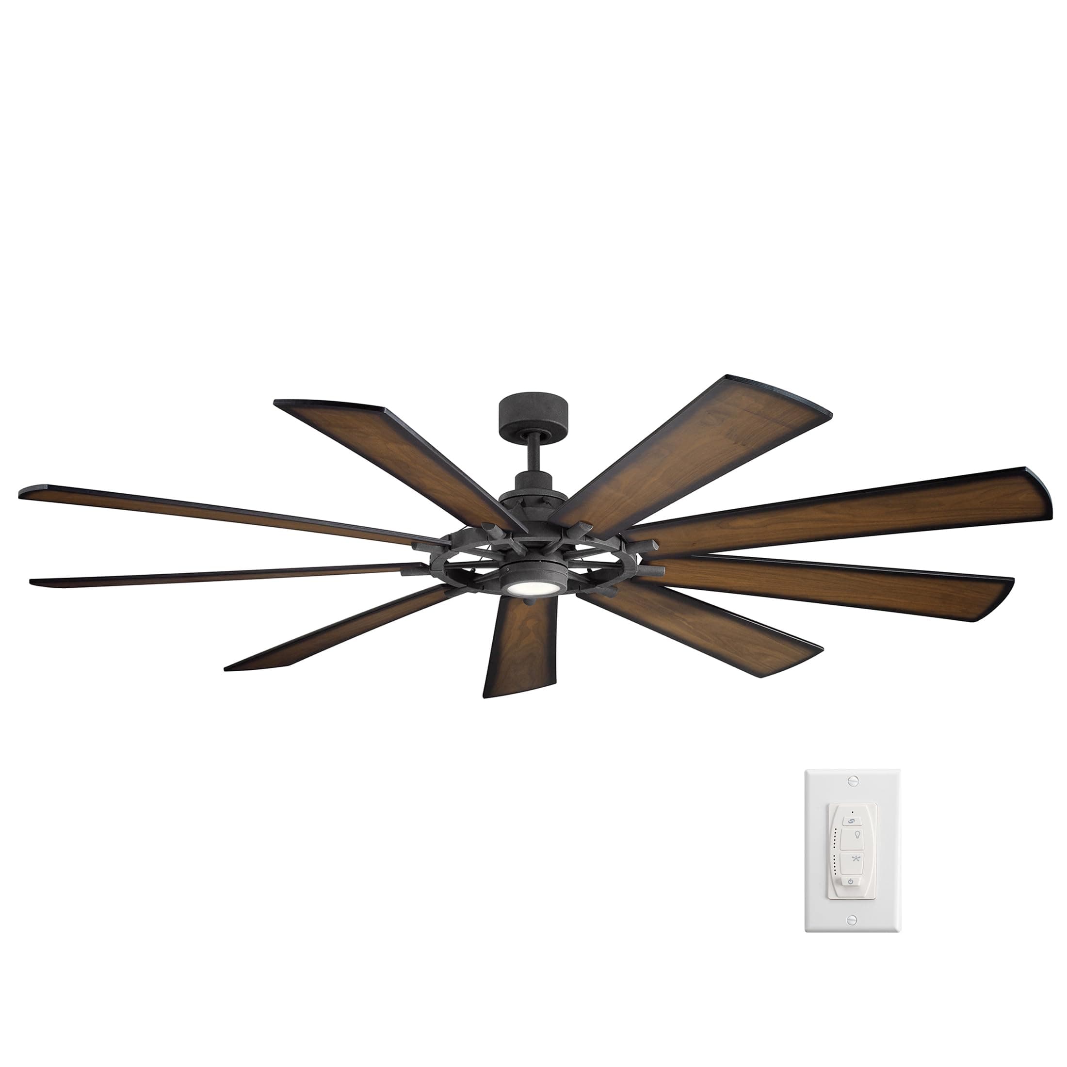 Lighting 300285DBK Gentry XL - 85" Ceiling Fan with Light Kit, Distressed Black Finish with Walnut/Walnut Shadowed Blade Finish with Opal Etched Glass