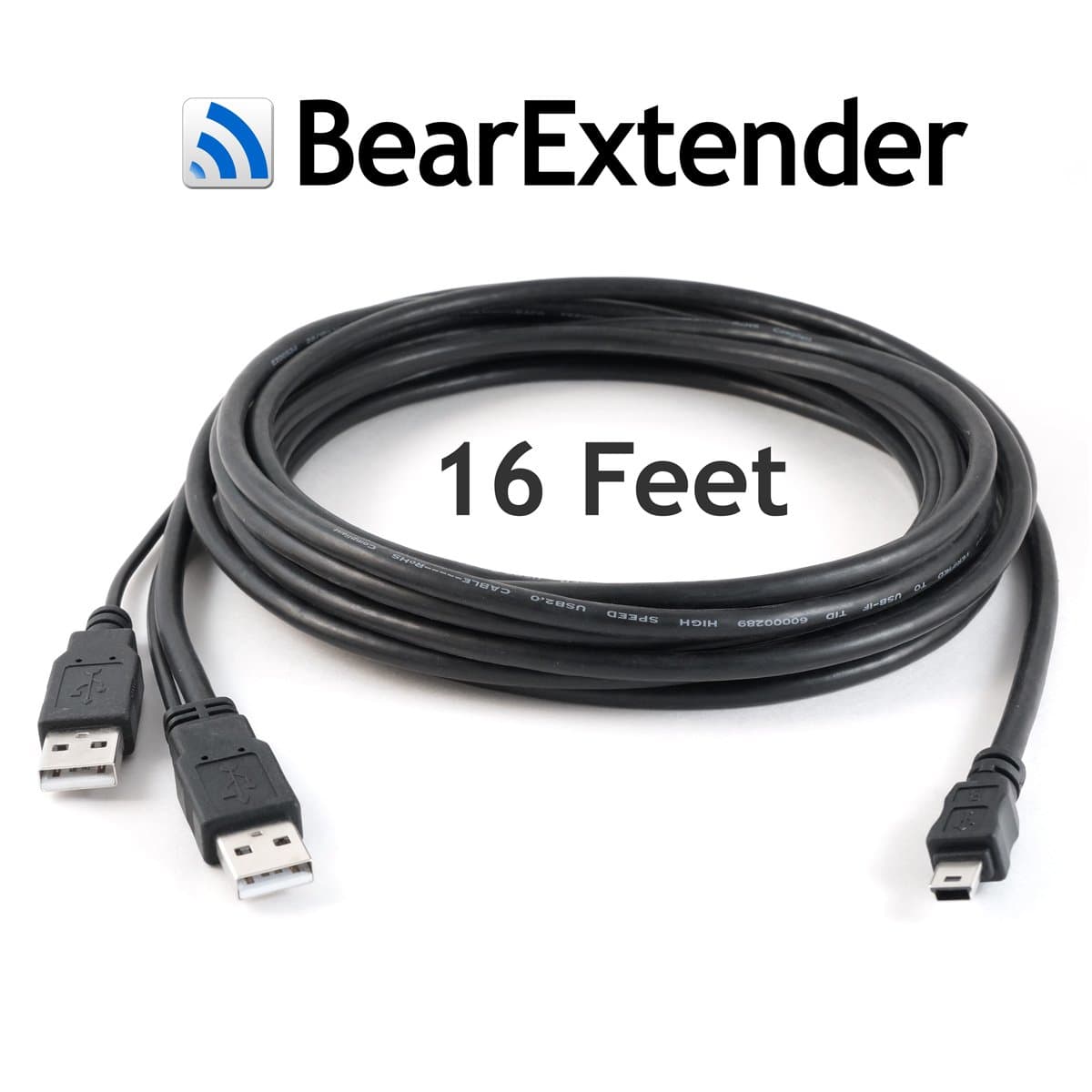 BearExtender Premium 16-FT USB to Mini-USB Extension Cable with Extra Power Connector Compatible with BearExtender 1200, Mini, Mac (Original), and PC