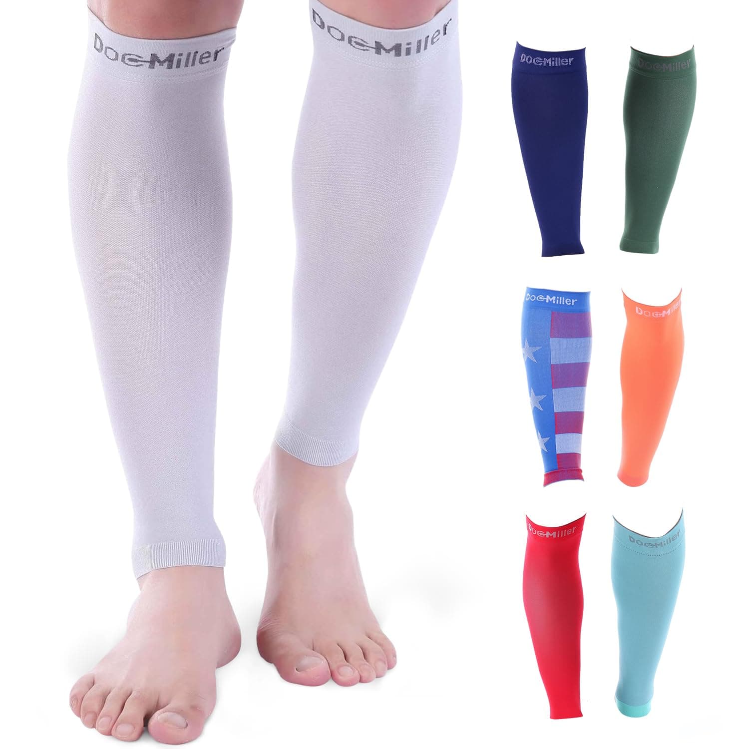 Premium Calf Compression Sleeve 1 Pair 20-30mmHg Strong Calf Support Fashionable COLORS Graduated Pressure for Sports Running Muscle Recovery Shin Splints Varicose Veins Doc Miller (Gray, Medium)