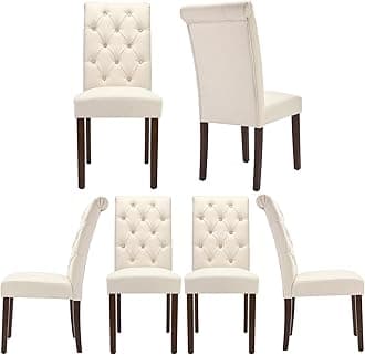 COLAMY Tufted Dining Chairs Set of 6, Upholstered Parsons Dining Room Chairs, Fabric Kitchen Side Chair with Wood Legs, Beige